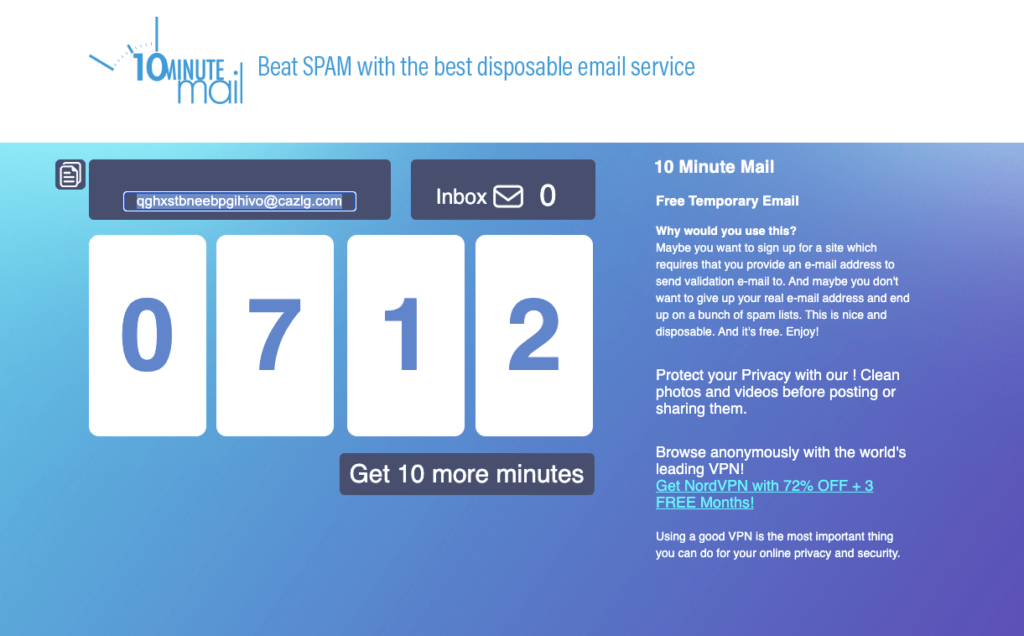 10 minute mail - disposable email service