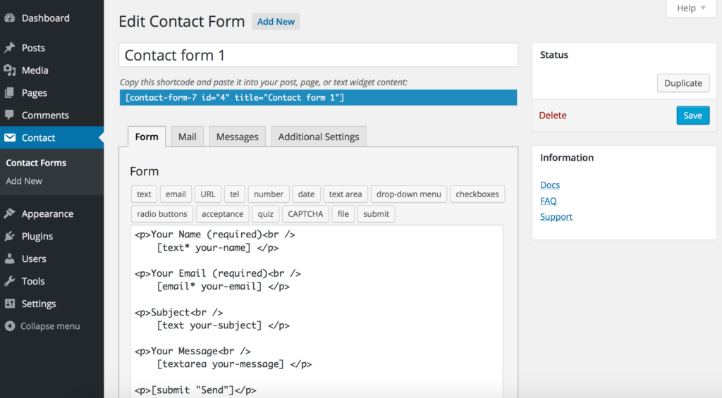 plugin gratuit wordpress pour des formulaires ContactForm7